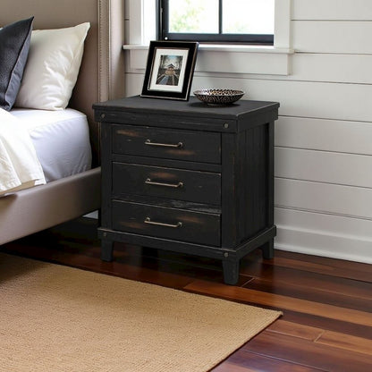 Black Nightstand with 3 Drawers, 3 Tier Storage Organizer Cabinet