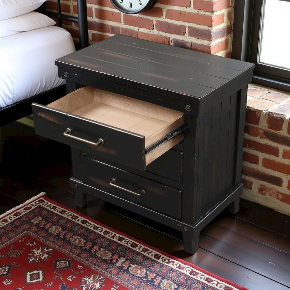 Black Nightstand with 3 Drawers, 3 Tier Storage Organizer Cabinet