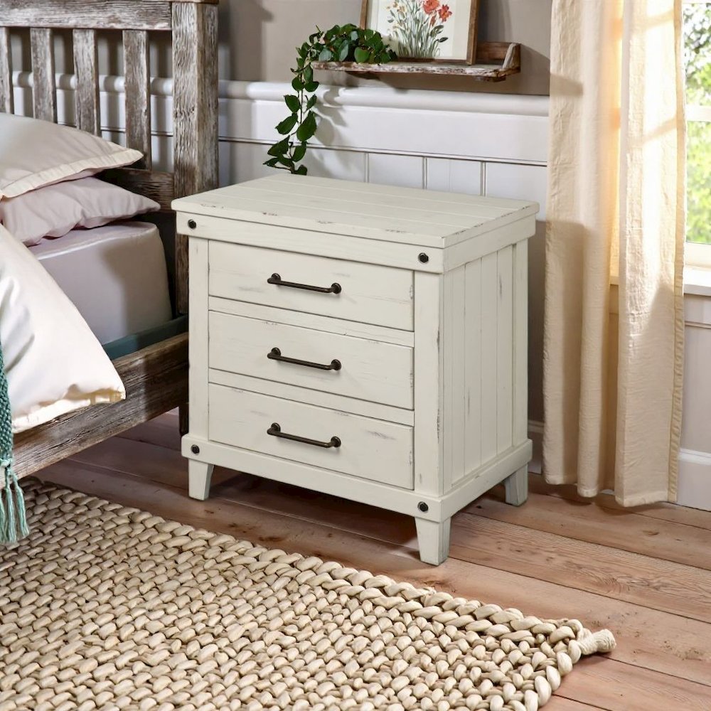 White Nightstand with 3 Drawers, 3 Tier Storage Organizer Cabinet
