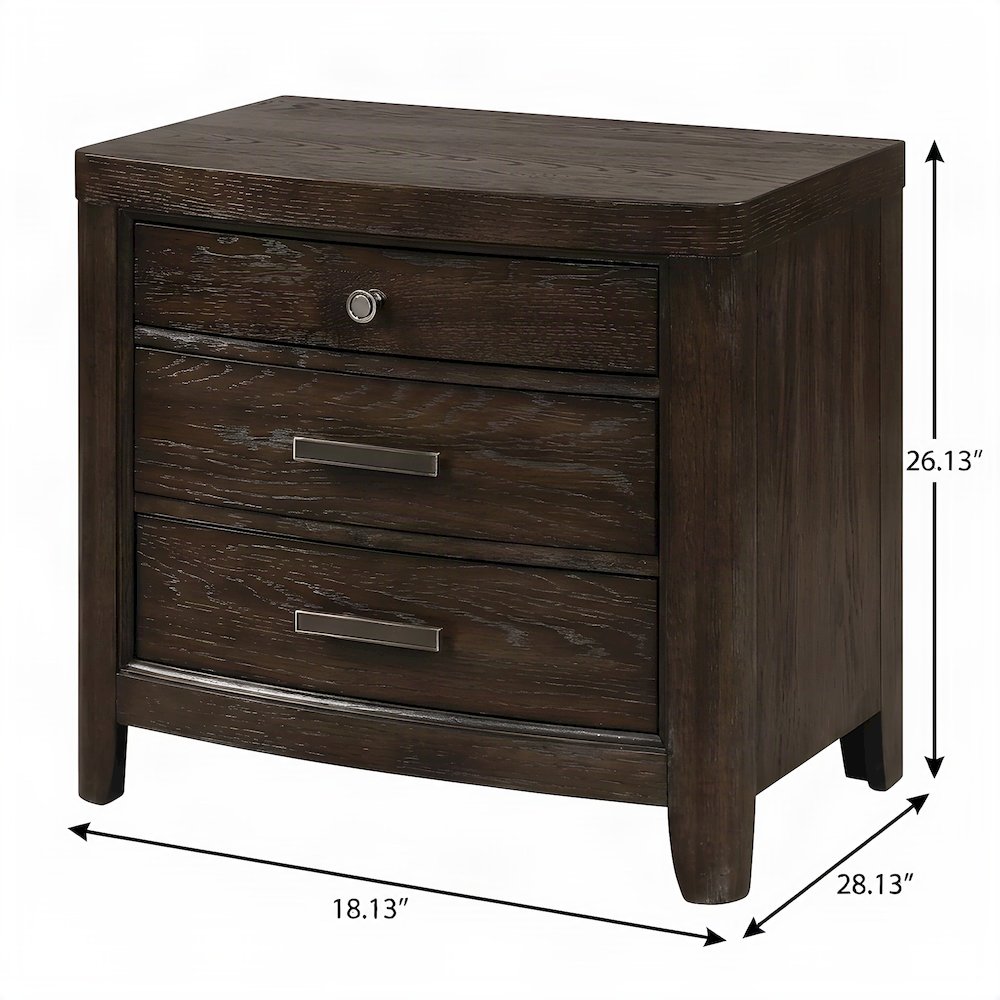 Solid Rubberwood Veneer Nightstand with Drawer, Bedside Table