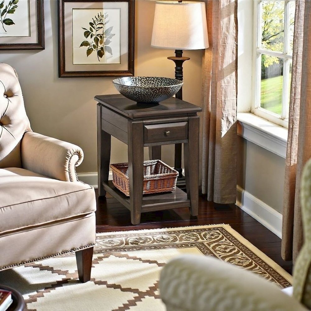 Mahogany Side Table with 1 Drawer – Wooden Table for Bedroom or Living Room