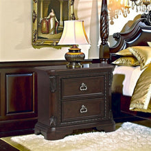 2 Drawer Cherry Nightstand, Dark Wood Bedside Table with Details