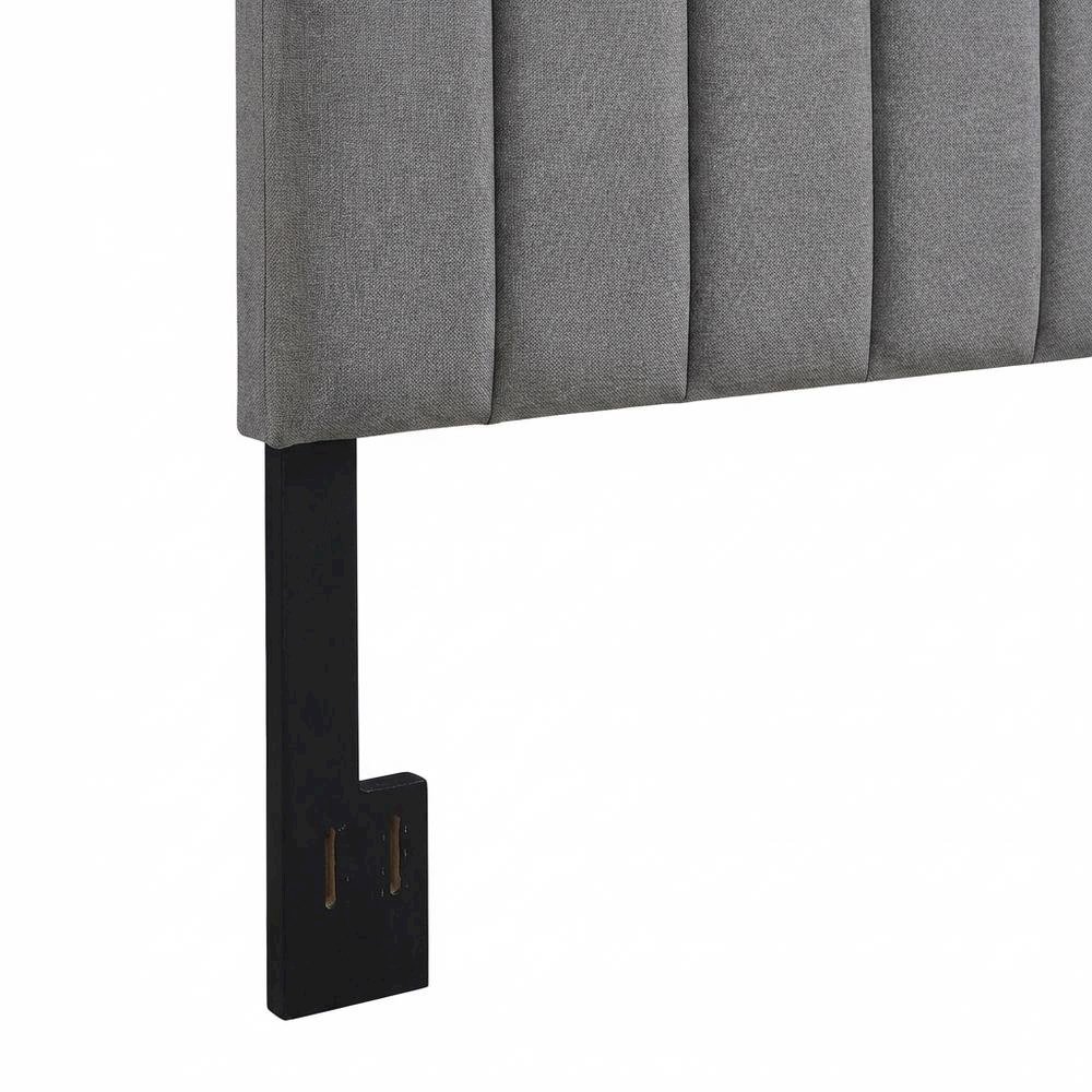 Gray Upholstered Queen Headboard with Soft Fabric and Modern Design
