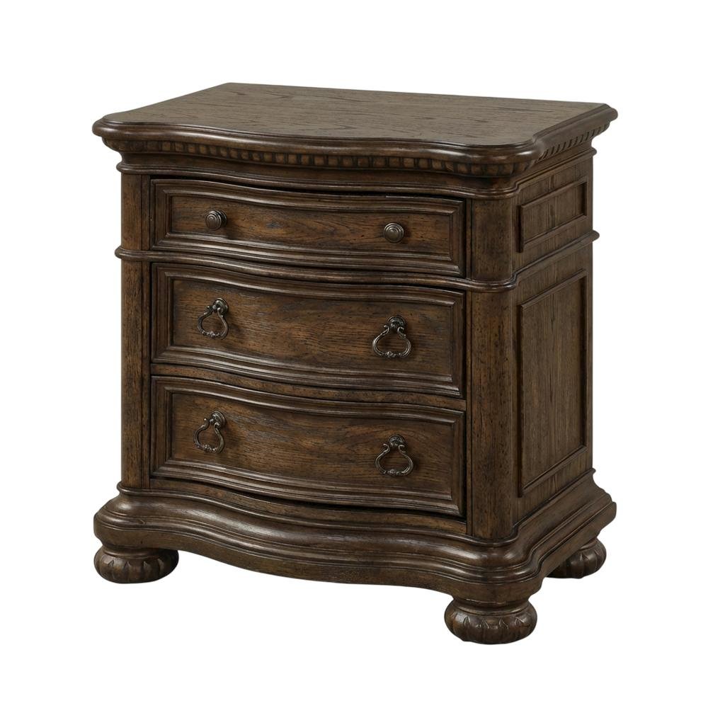 Mahogany Wooden Nightstand,3 Drawers, Solid Wood Construction, Warm Finish
