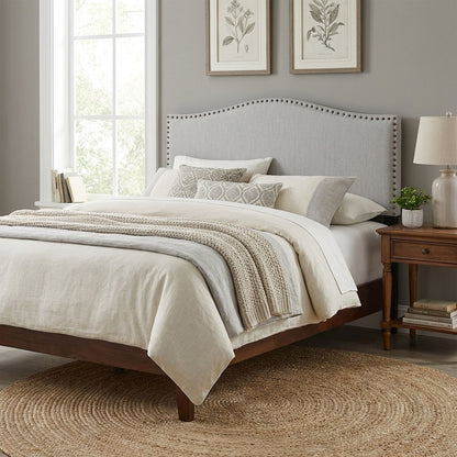 Off White Upholstered Twin Headboard with Soft Fabric and Classic Design
