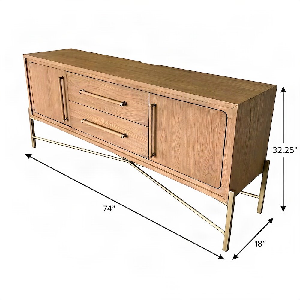 Elm Veneer Sideboard Buffet Cabinet with Metal Base, Transitional, Latte