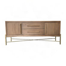 Elm Veneer Sideboard Buffet Cabinet with Metal Base, Transitional, Latte