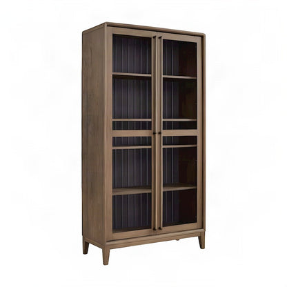 Elm Veneer Display Cabinet with Glass Doors and Adjustable Shelves, Peppercorn
