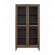 Elm Veneer Display Cabinet with Glass Doors and Adjustable Shelves, Peppercorn