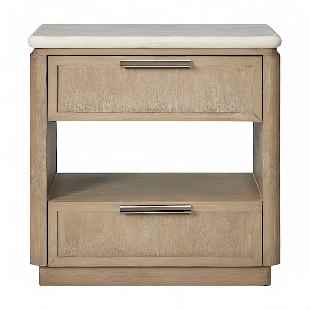 Veneer-Front Two-Drawer Nightstand, Transitional Bedside Table, Toffee
