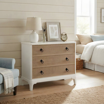 Rubberwood and Mindi Veneer Hall Chest, Transitional Coastal, White