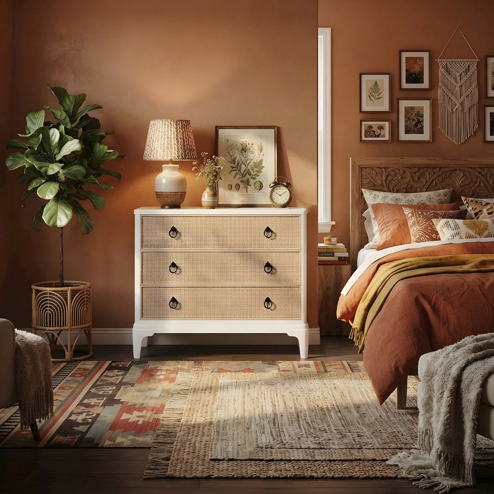 Rubberwood and Mindi Veneer Hall Chest, Transitional Coastal, White