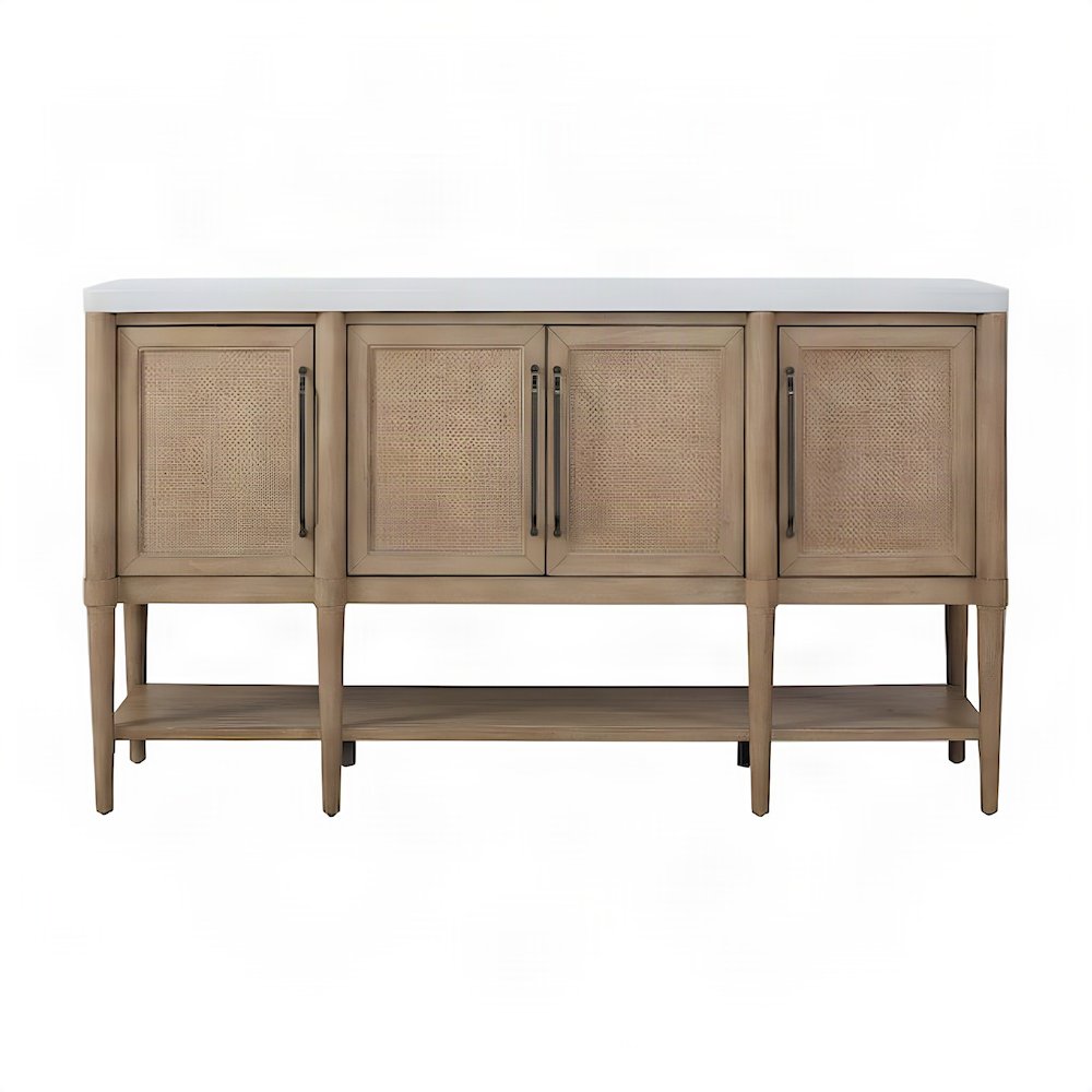 Mindi Veneer Dining Buffet Server with Cane Doors and Cement Top, Sand