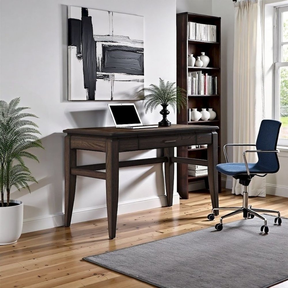 Brown Wooden Writing Desk with Drawer – Vintage Wood Computer Desk