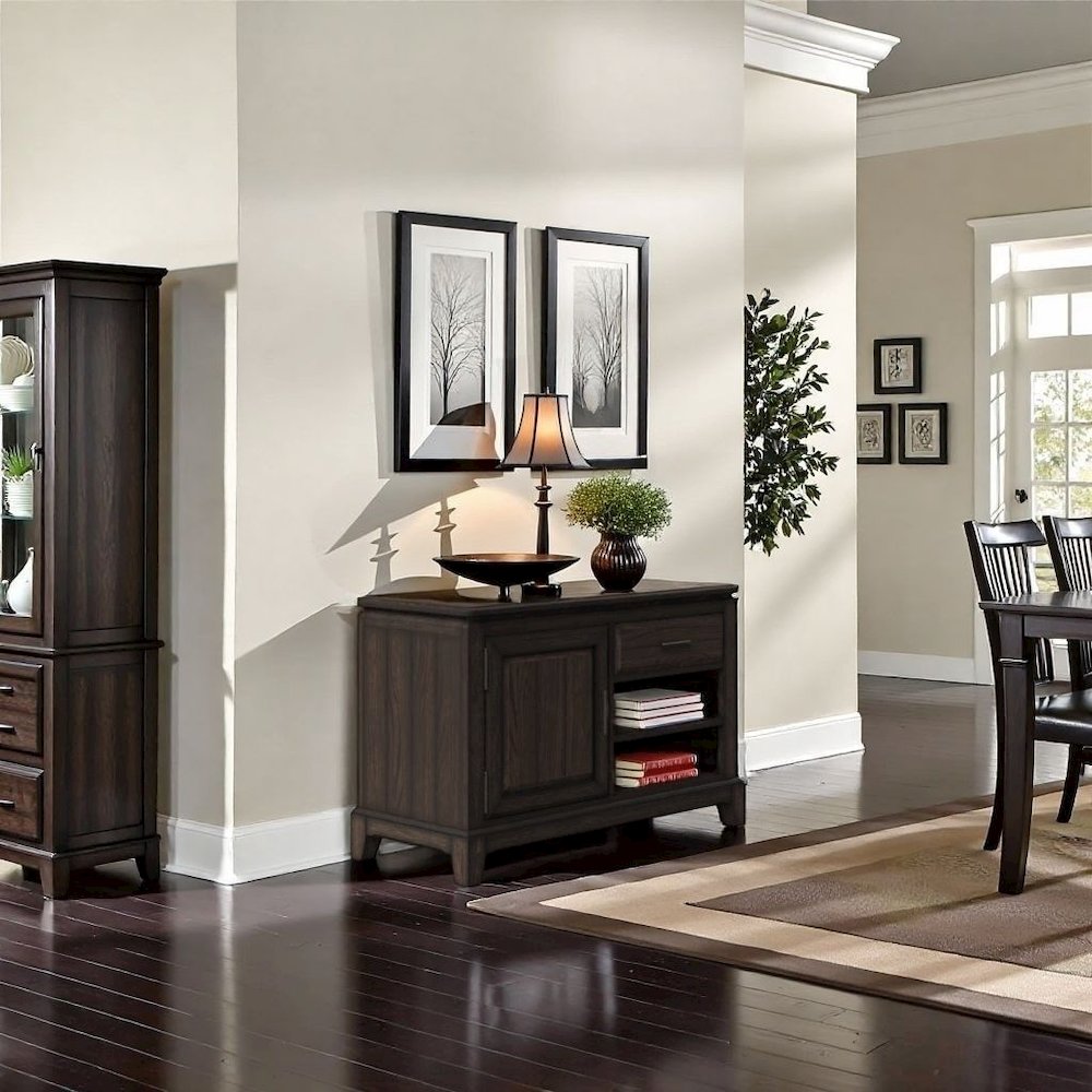 Brown Wood Credenza Storage Cabinet with 1  Drawer and 2 Shelves for Living Room