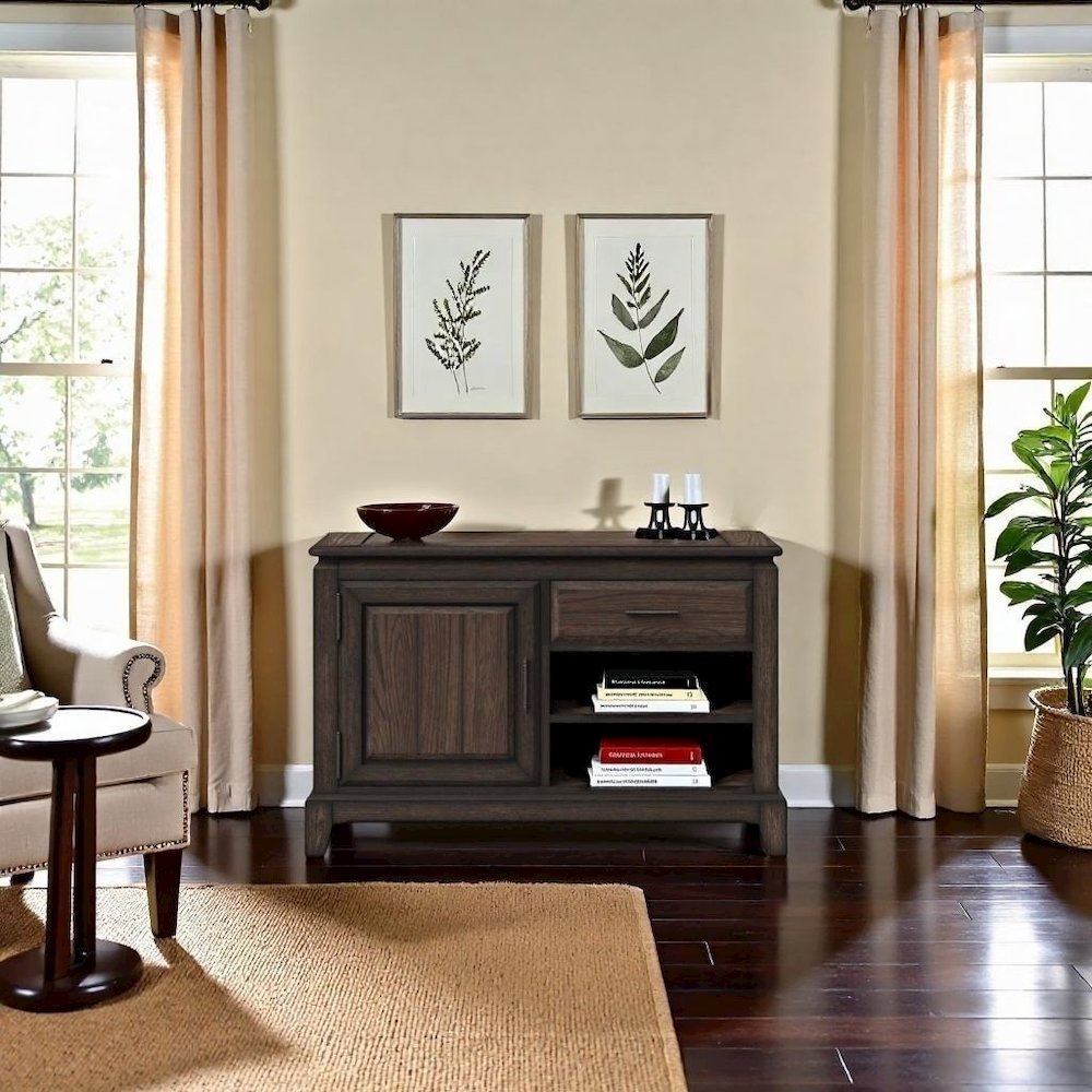 Brown Wood Credenza Storage Cabinet with 1  Drawer and 2 Shelves for Living Room