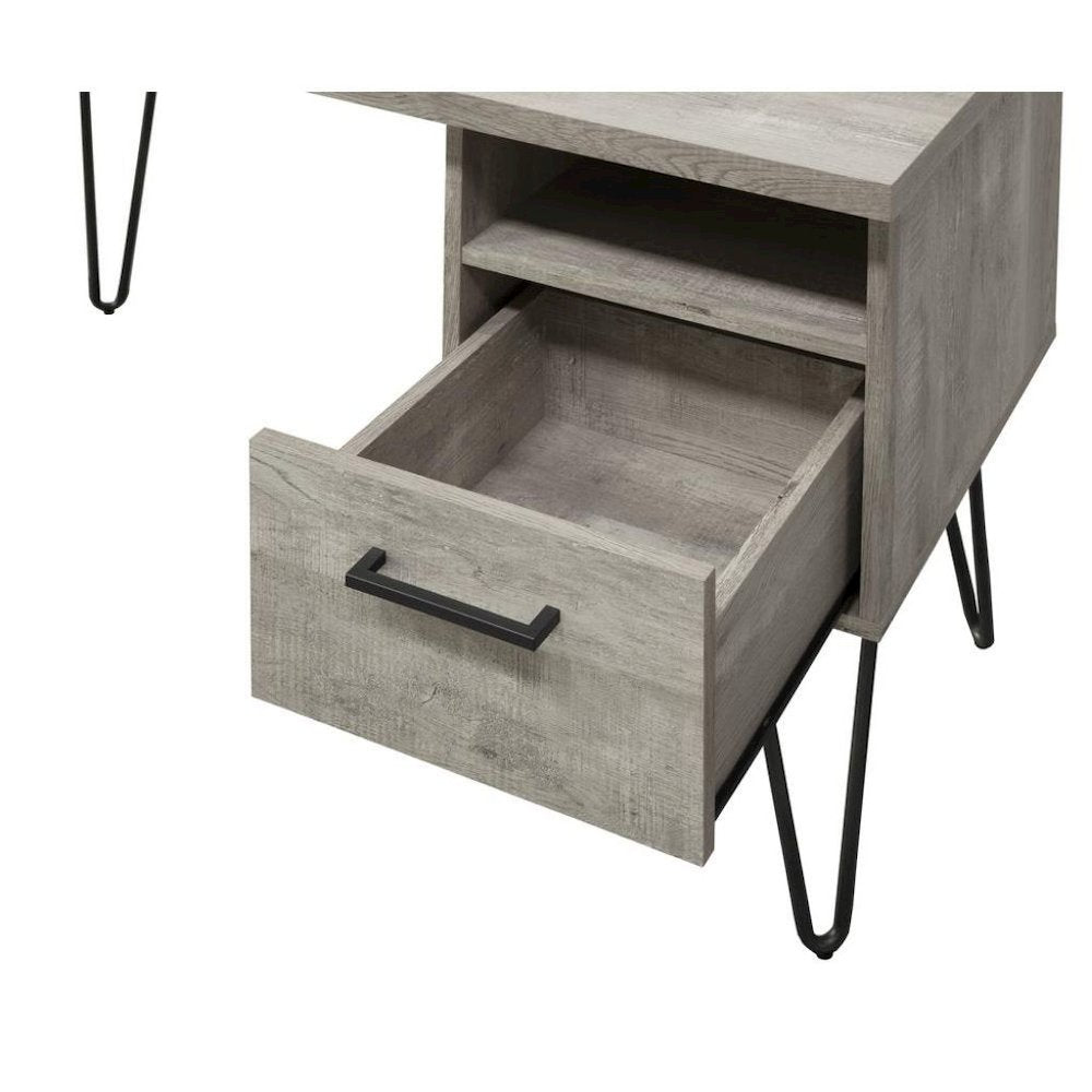 Gray Wood Desk with Storage – Computer Work Table with Drawer and Shelf