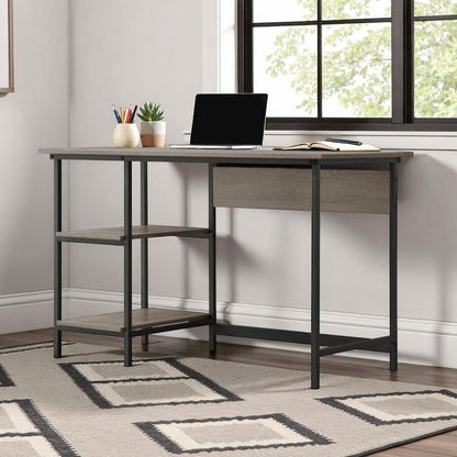 Gray Wood Desk with Storage – Compact Computer Desk and Work Table