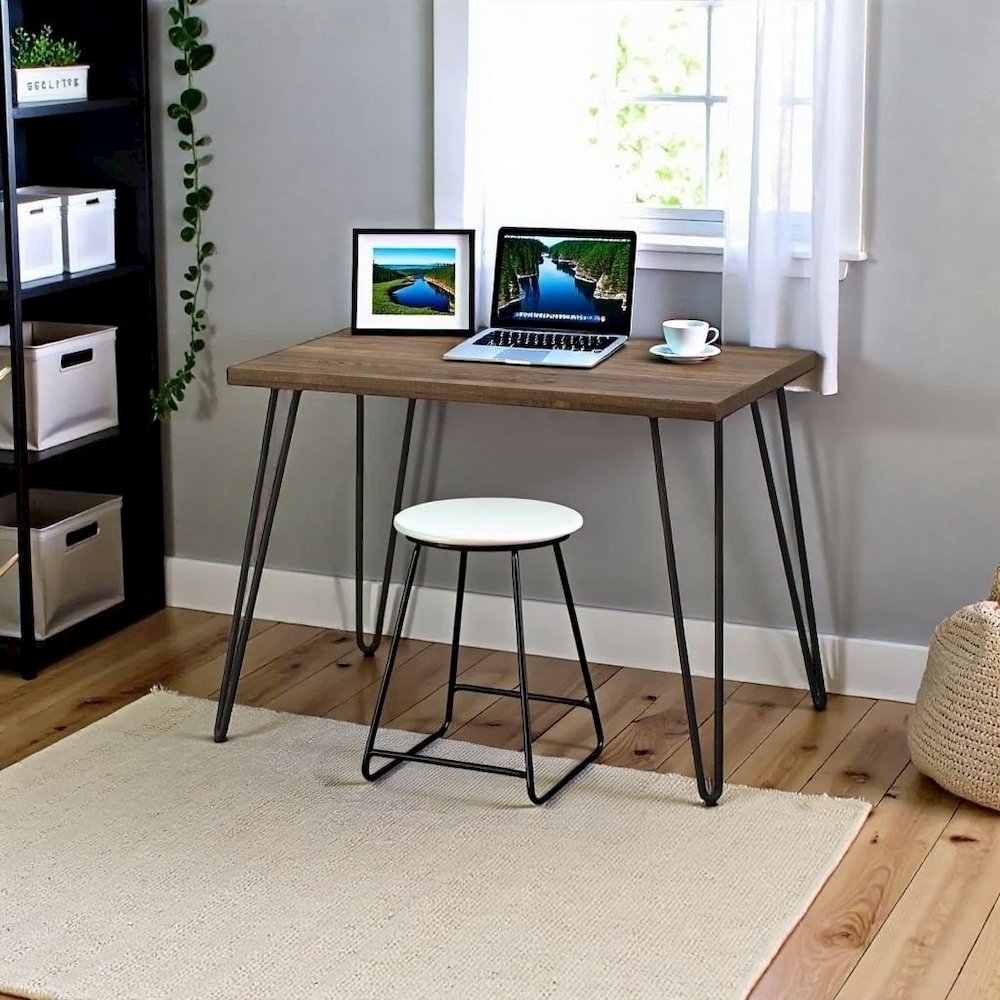 Rustic Wood and Metal Desk – Modern Home Office or Study Workstation