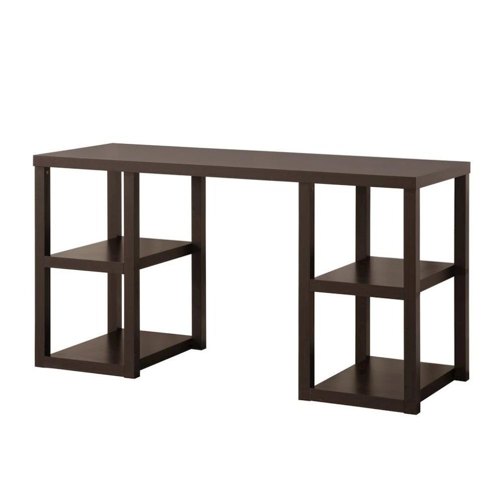 Brown Wood Desk with Shelfs – Natural Writing Table for Home or Office
