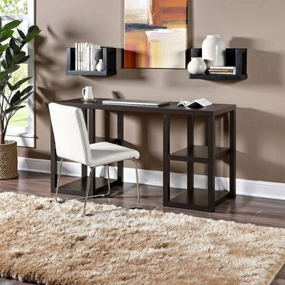 Brown Wood Desk with Shelfs – Natural Writing Table for Home or Office