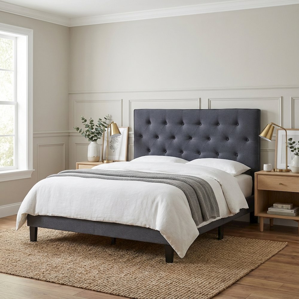 Black Upholstered King Headboard with Elegant Finish and Durable Frame