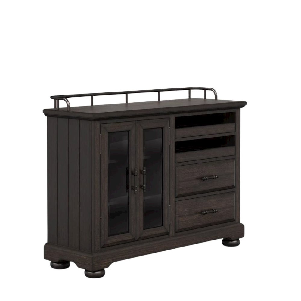 Brown Credenza with Storage – Sideboard Buffet Cabinet with Glass Doors
