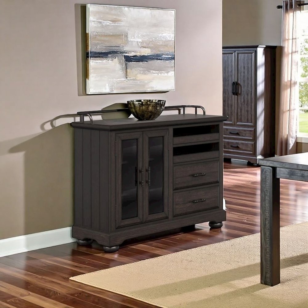 Brown Credenza with Storage – Sideboard Buffet Cabinet with Glass Doors