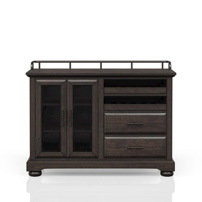 Brown Credenza with Storage – Sideboard Buffet Cabinet with Glass Doors