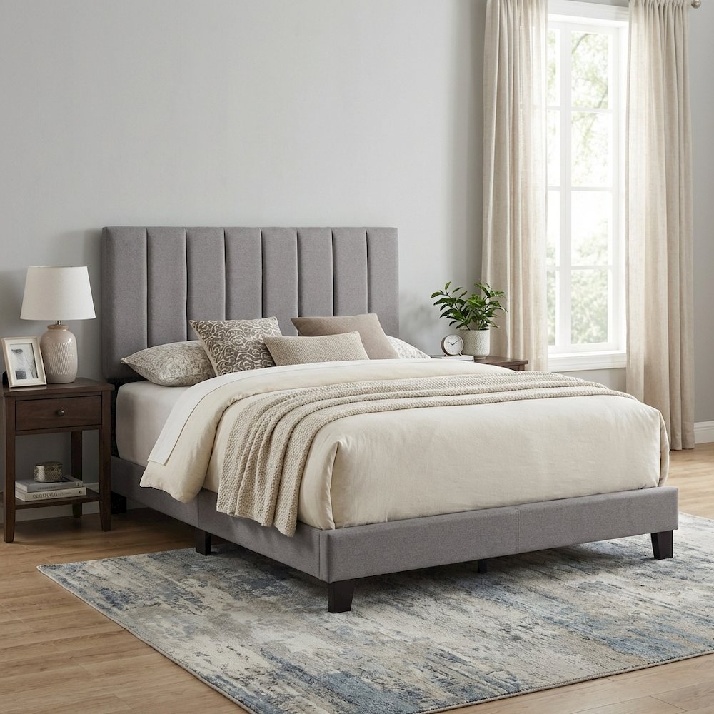 Gray King Upholstered Headboard with Padded Design and Durable Frame