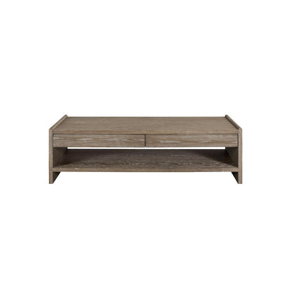 Transitional Elements Wood Top 2-Drawer Cocktail Table