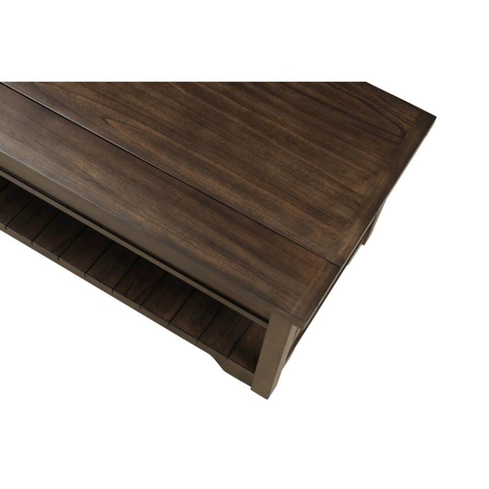 Walnut Lift Top Cocktail Table – Rustic Coffee Table with Storage Shelf