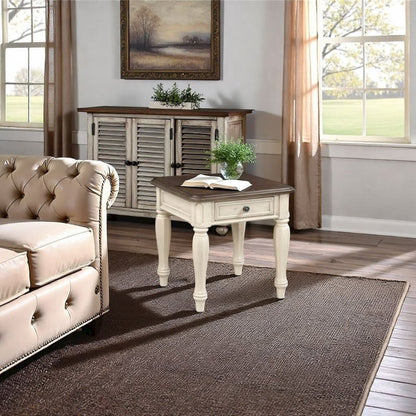 White Wood End Table with 1 Drawer and Dovetail Detail for Bedside Use