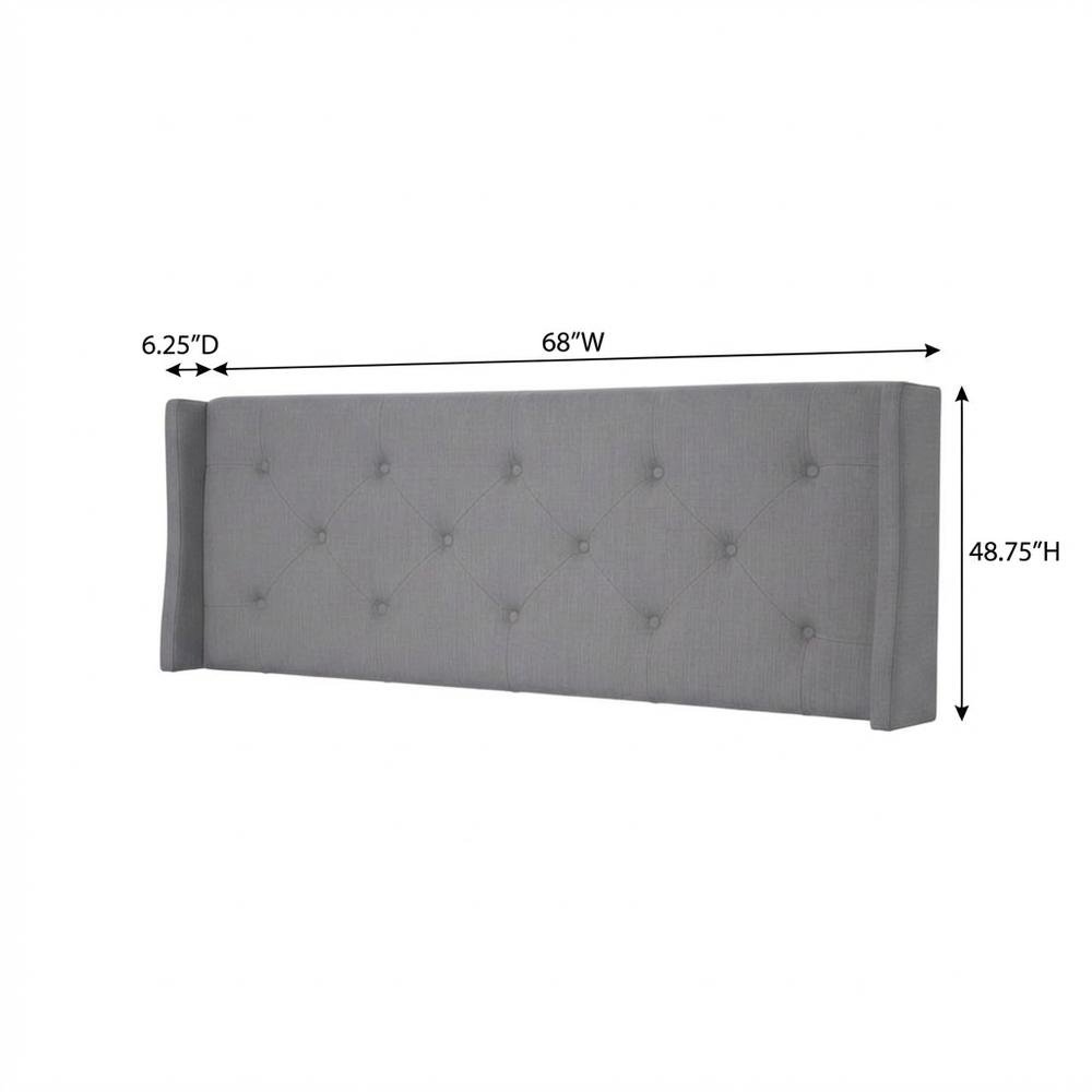 Gray Upholstered Queen Headboard with Solid Rubberwood Frame and Sturdy Design