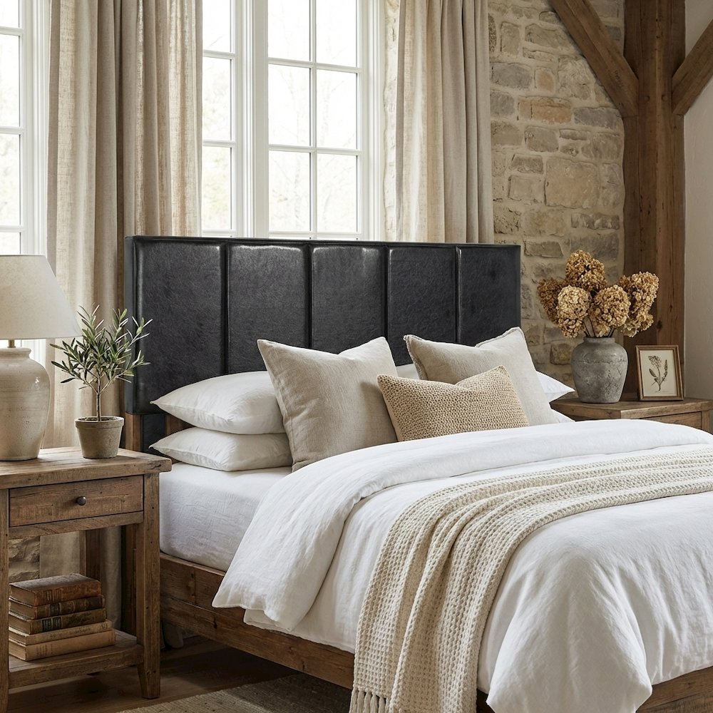 Black Upholstered Twin Headboard with Soft Fabric and Sturdy Frame Design