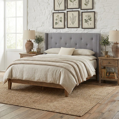 Gray Upholstered King Headboard with Rubberwood Frame and Padded Design