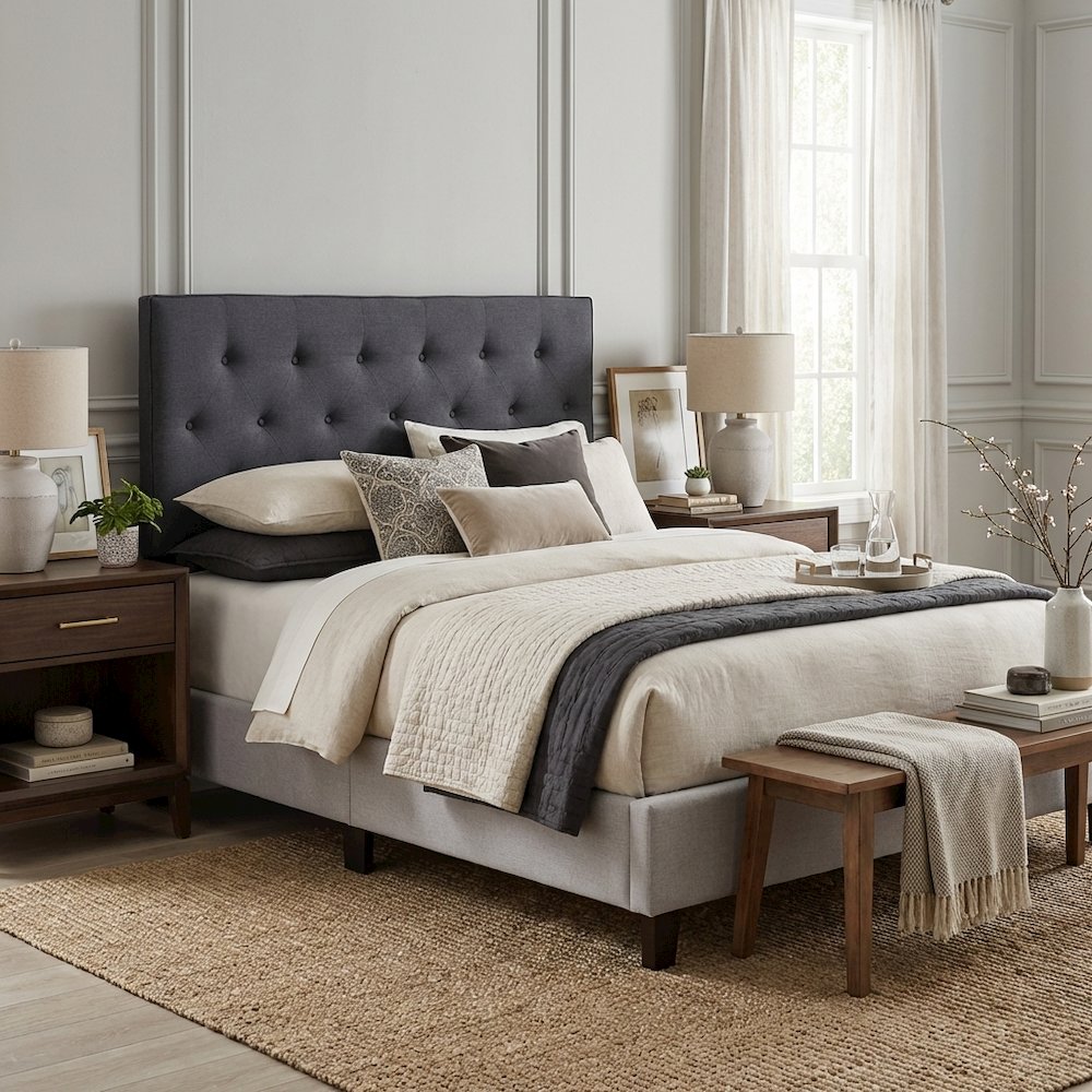 Black Twin Upholstered Headboard with Padded Design and Durable Finish