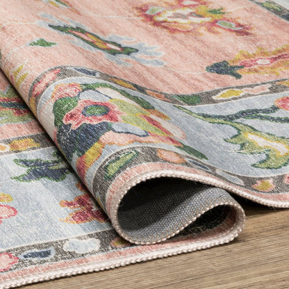 Addison ADD01 Pink/ Blue Indoor Area Rug - 6'7" x 9'2"