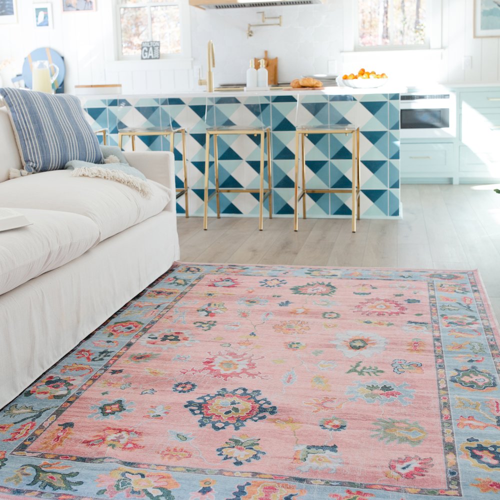 Addison ADD01 Pink/ Blue Indoor Area Rug - 6'7" x 9'2"