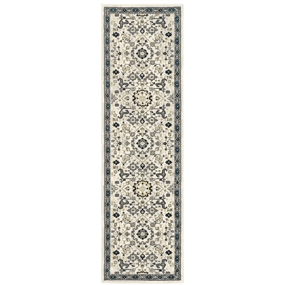 Bowen 073J2 Ivory/ Navy Indoor Area Rug - 2'3" x 7'6"
