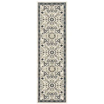 Bowen 073J2 Ivory/ Navy Indoor Area Rug - 2'3" x 7'6"