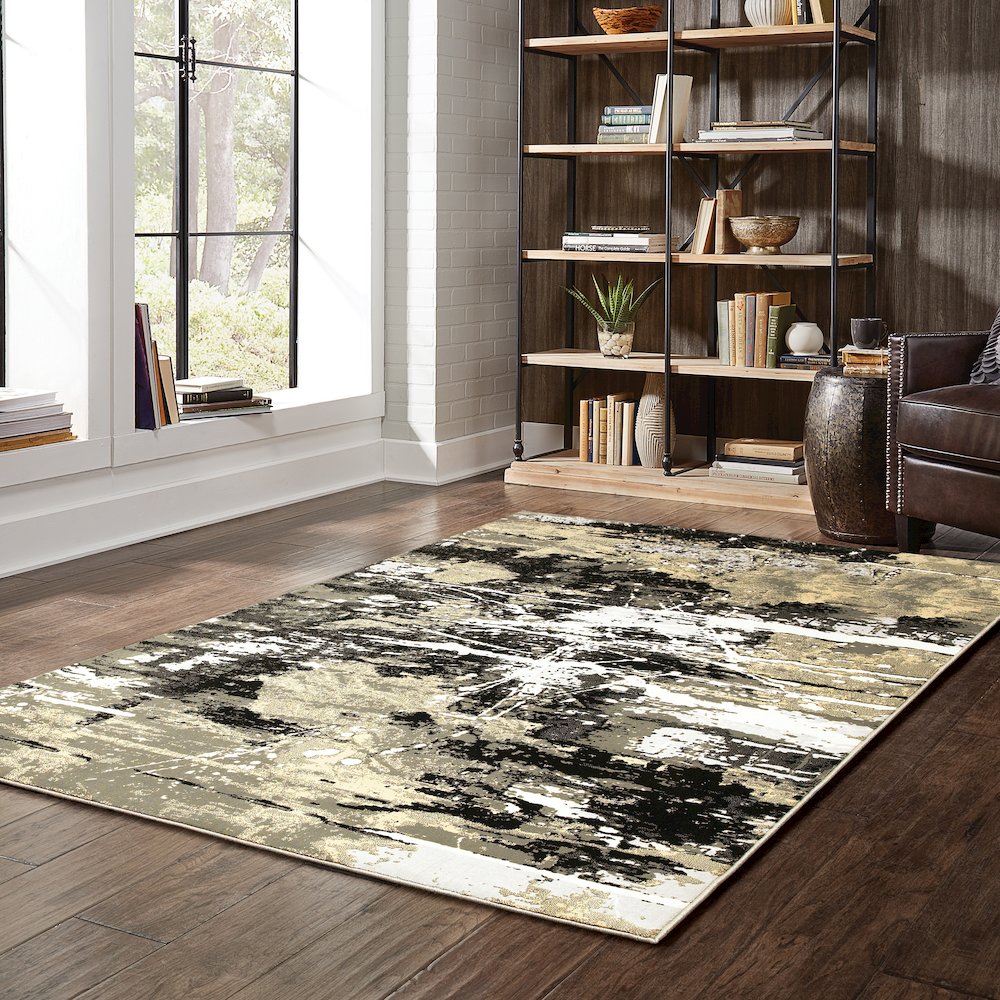 Bowen 109E2 Black/ Gold Indoor Area Rug - 3'10" x 5'5"