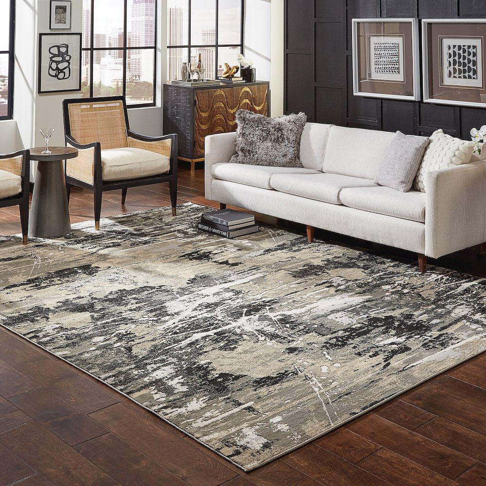 Bowen 109E2 Black/ Gold Indoor Area Rug - 9'10" x 12'10"