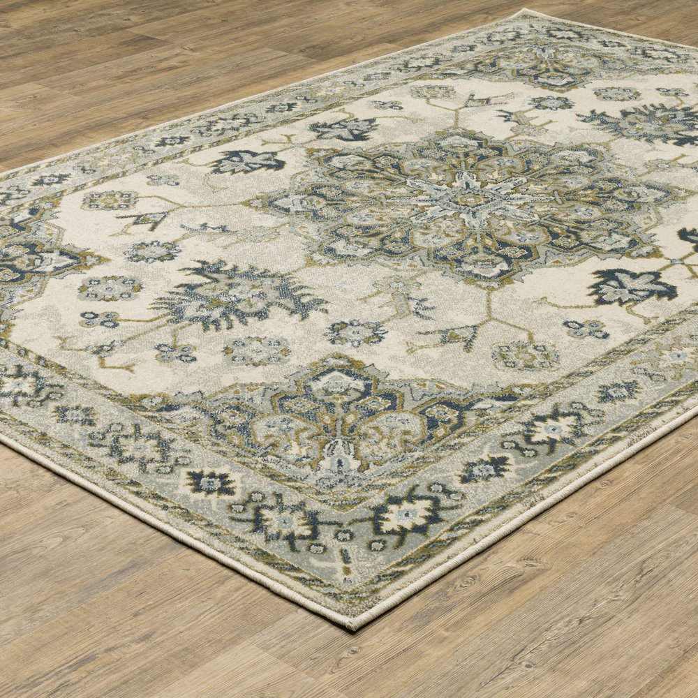 Branson BR04B Ivory/ Blue Indoor Area Rug - 6'7" x 9'2"