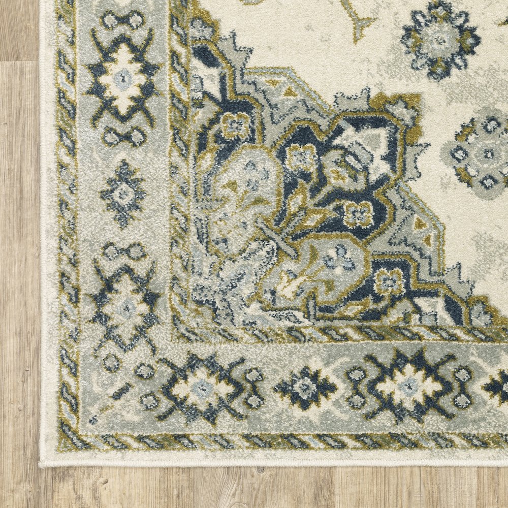 Branson BR04B Ivory/ Blue Indoor Area Rug - 6'7" x 9'2"