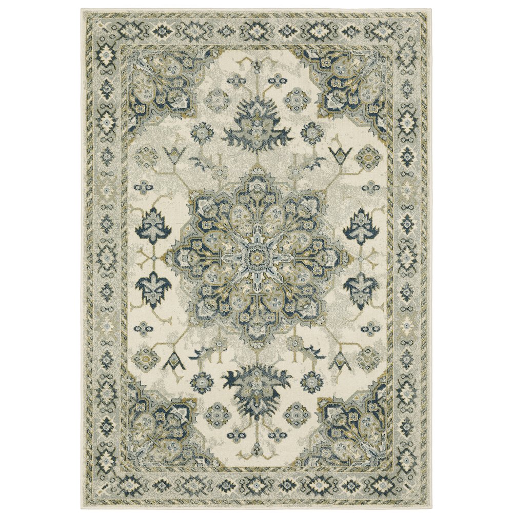 Branson BR04B Ivory/ Blue Indoor Area Rug - 6'7" x 9'2"