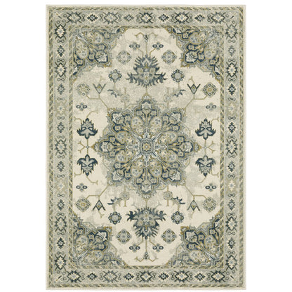 Branson BR04B Ivory/ Blue Indoor Area Rug - 6'7" x 9'2"