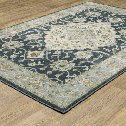 Branson BR05A Teal Blue/ Ivory Indoor Area Rug - 6'7" x 9'2"
