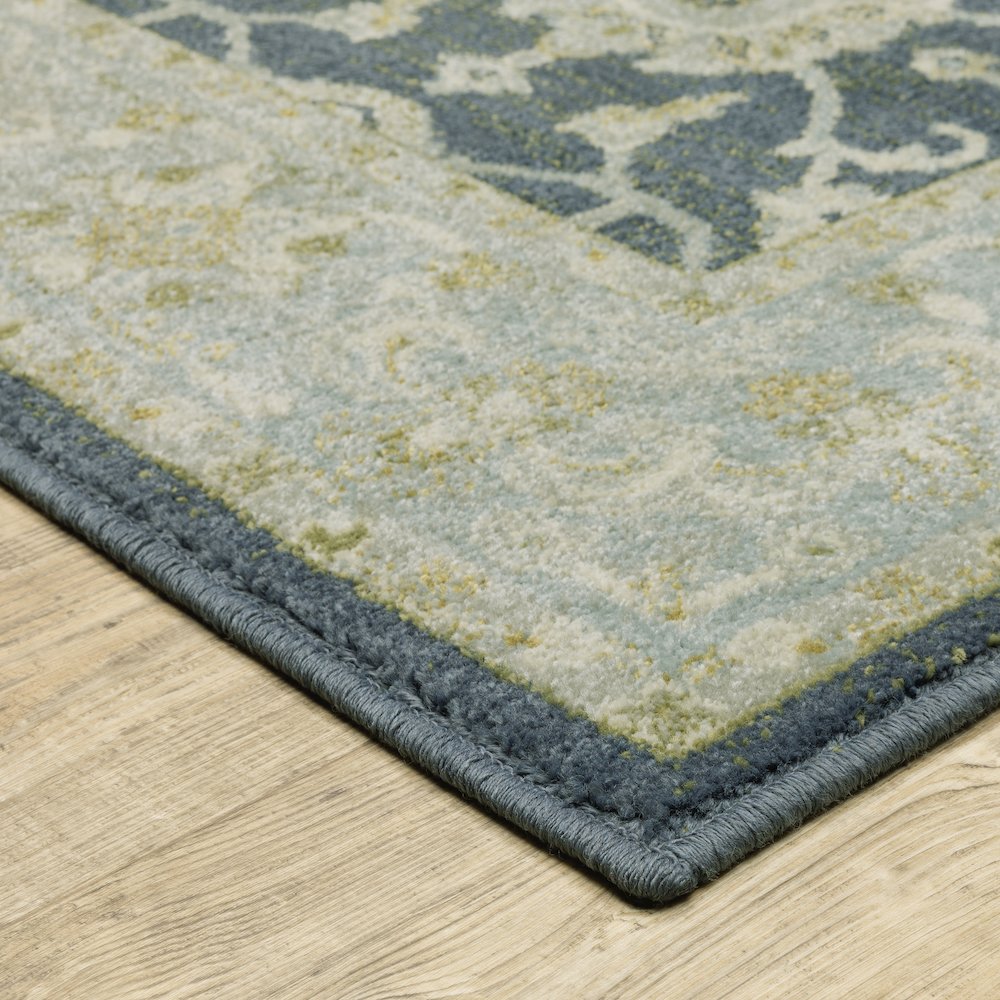 Branson BR05A Teal Blue/ Ivory Indoor Area Rug - 6'7" x 9'2"