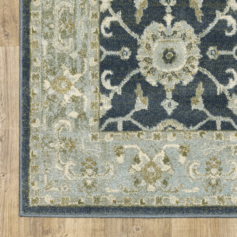 Branson BR05A Teal Blue/ Ivory Indoor Area Rug - 6'7" x 9'2"
